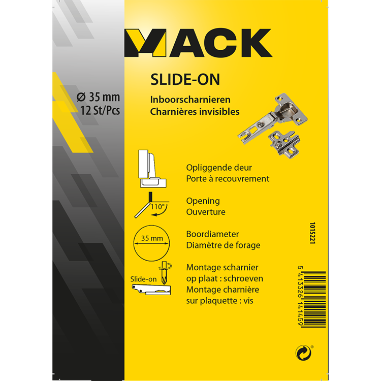 Mack 1015221 - 12 inboorscharnieren slide on 35mm 110° opliggende deur | 5 stuks