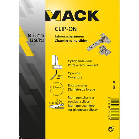 Mack 1015225 - 12 inboorscharnieren clip on 35mm 110° opliggende deur | 5 stuks