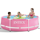 Intex Pink Metall Frame Swimmingpool 244 x 76 cm mit Filterpumpe