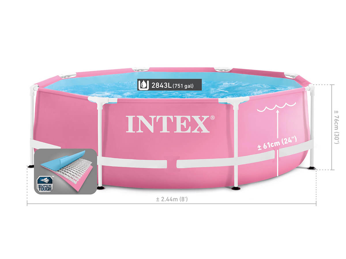 Intex Pink Metall Frame Swimmingpool 244 x 76 cm mit Filterpumpe