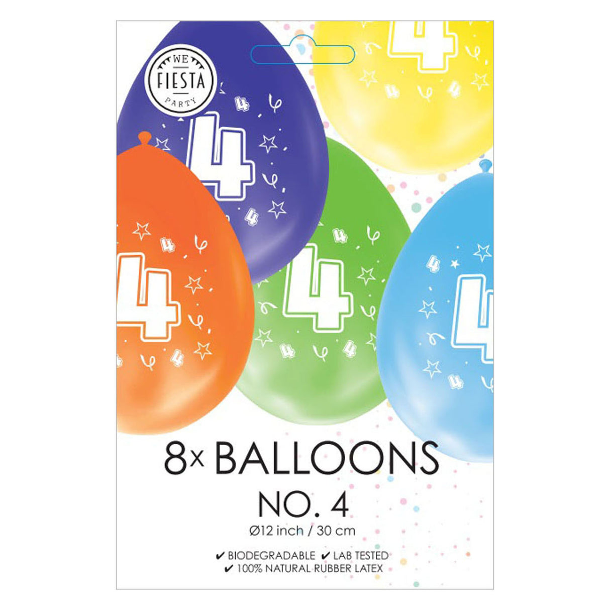 Globos-Luftballons 2-seitig bedruckt Zahl 4, 8 Stk.
