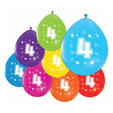 Globos-Luftballons 2-seitig bedruckt Zahl 4, 8 Stk.