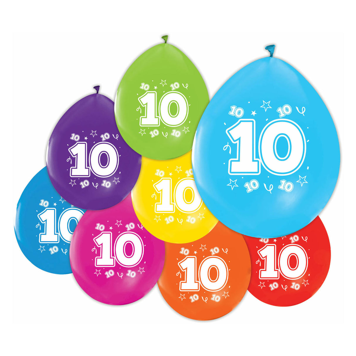 Globos-Luftballons 2-seitig bedruckt Zahl 10, 8 Stk.