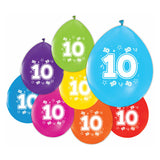 Globos-Luftballons 2-seitig bedruckt Zahl 10, 8 Stk.