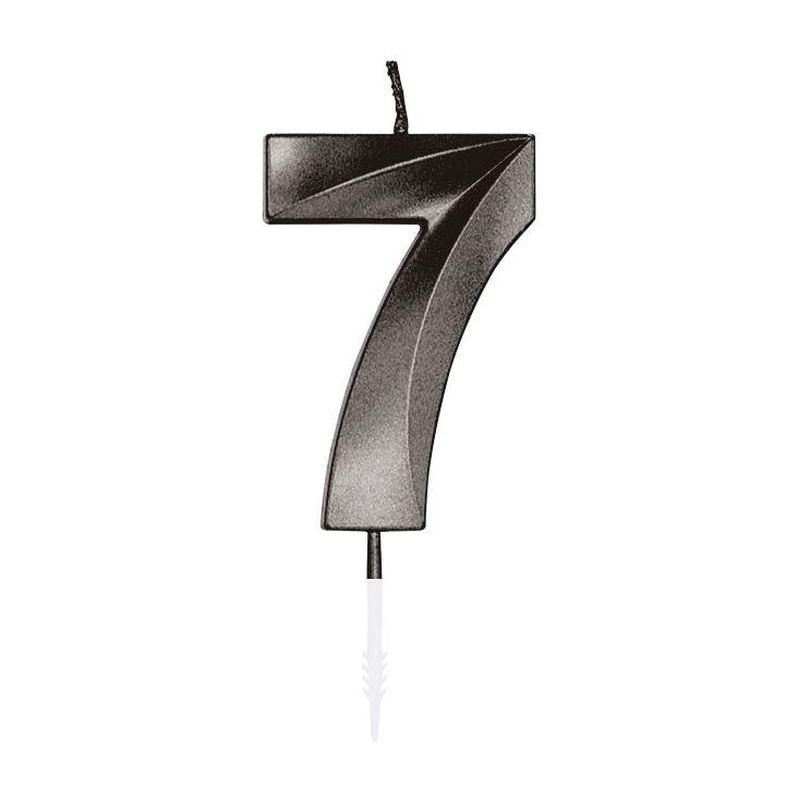 Globos taartkaars 6cm metallic zwart no. 7