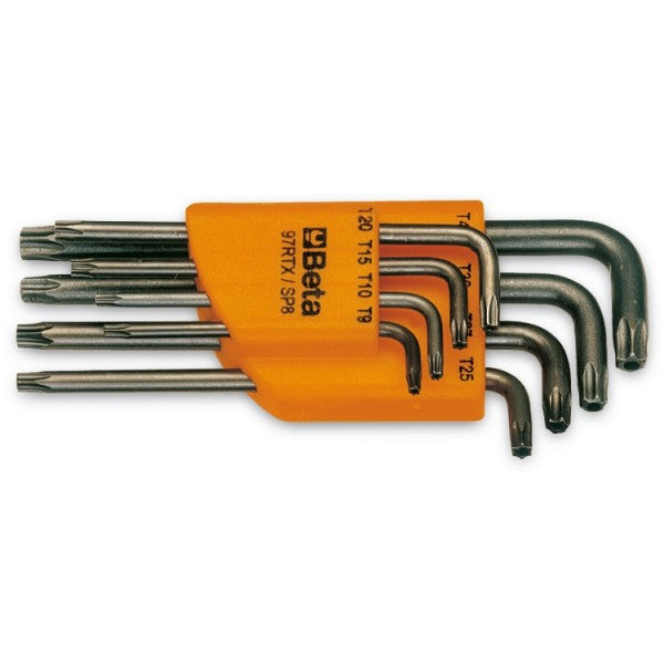 Beta 8-Stéck Set vu Wénkel Stiftschlëss Tools mat Tamper resistent Piler Torx® Profil (Konscht. 97rrx) mat Support t27-T17-T17-T17-T17-T17-T97