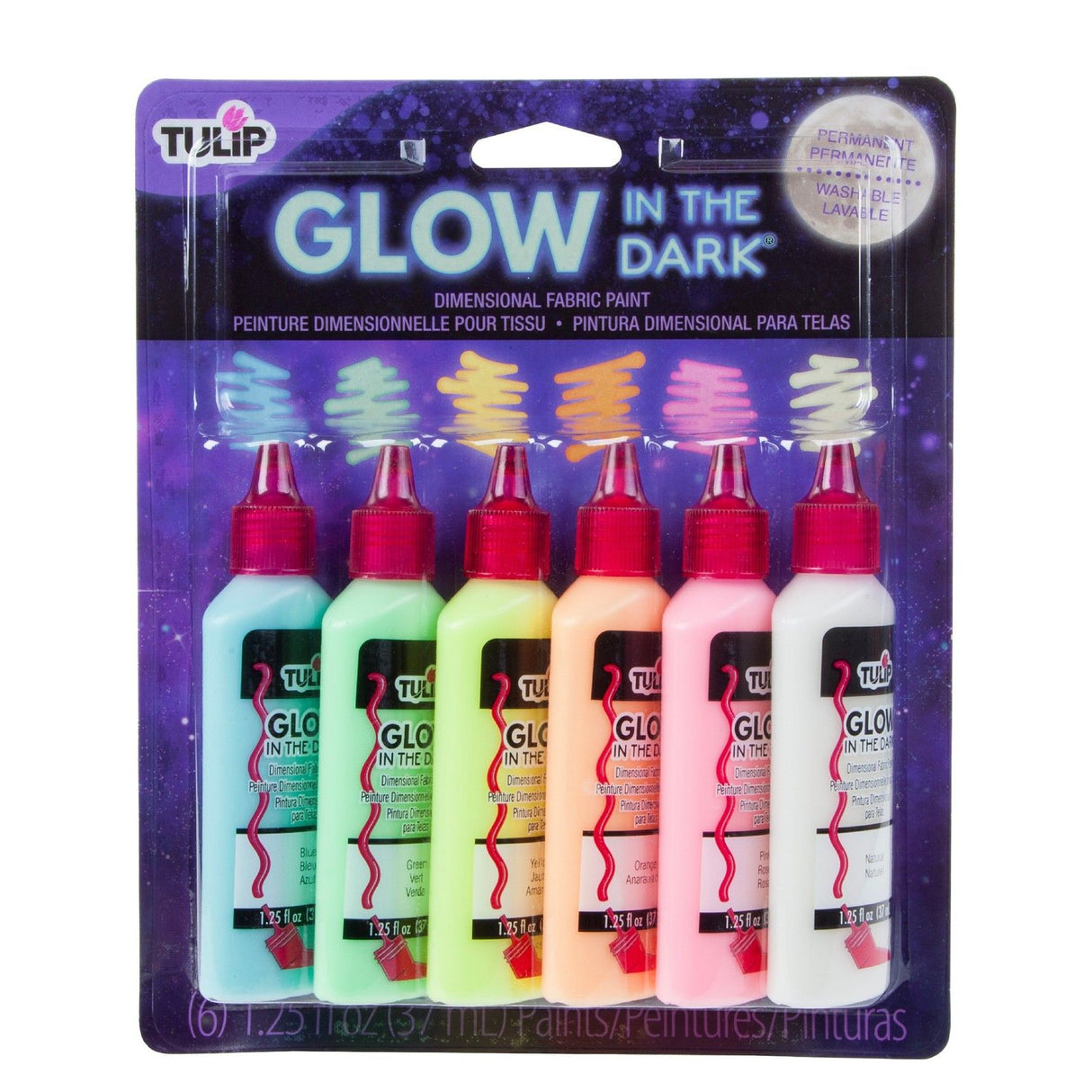 Tulpe • 3D-Textilfarbe 37 ml, leuchtet im Dunkeln, 6 Stück.