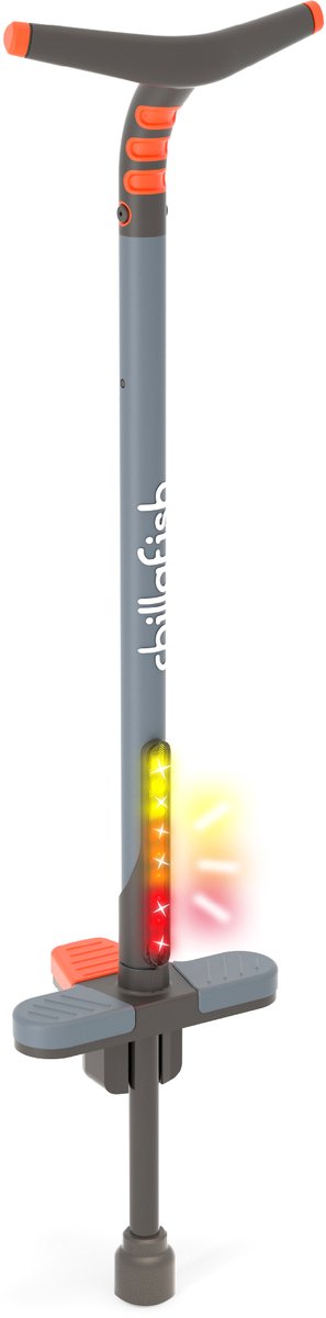 Chillafish Pogo Stick Glow ab 5 Jahren bis 36 kg mit LED-Beleuchtung – Orange – Stunt-Pogo-Stick für Jungen und Mädchen – Sprungstab mit Soft-Touch-Griff und extra starker Feder – keine Batterien erforderlich – Modell Poogi Glow Kids
