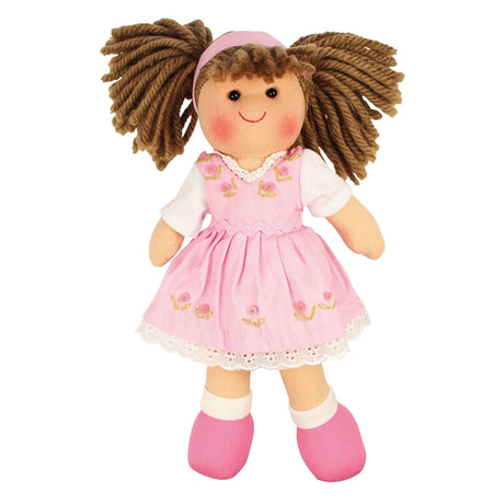 Bigjigs Stoffpuppe rosa – Mädchenpuppe mit rosa Kleid – 28 cm