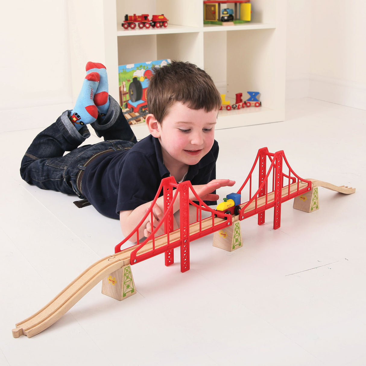 Bigjigs wooden rails double suspension bridge, 7dlg.