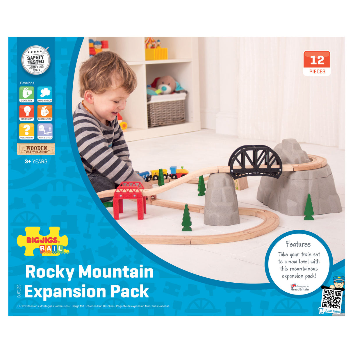 Bigjigs Wood Rails Rocky Mountain Expansion Set, 12dlg.