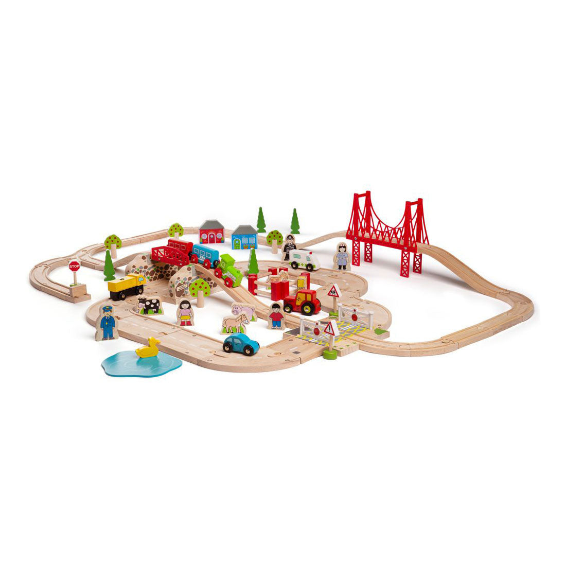 Bigjigs Wood Road and Train Set Countryside, 80dlg.