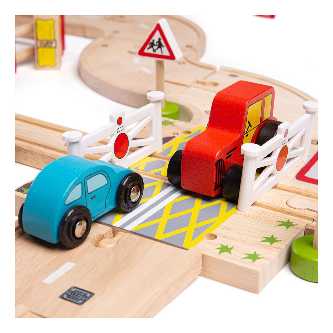 Bigjigs Wooden Road and Train set countryside, 80dlg.