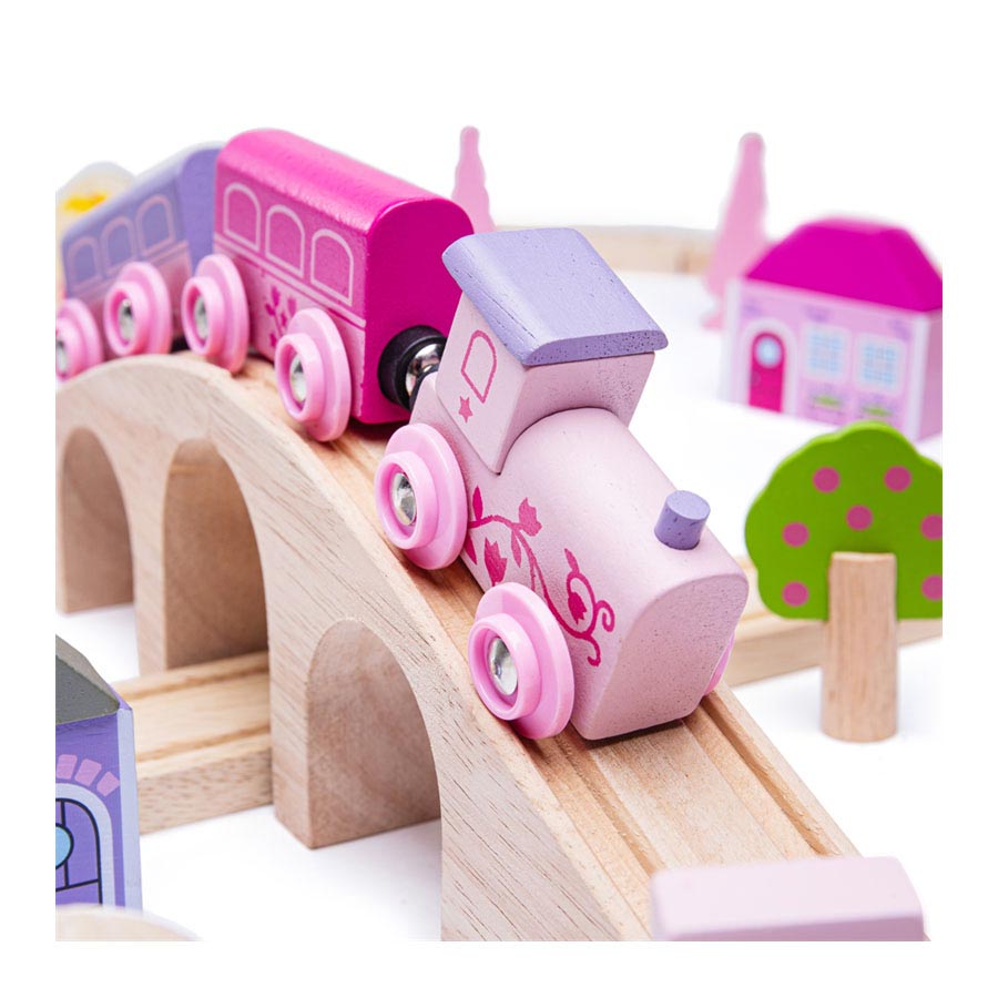 Bigjigs Train de madera set de la ciudad rosa