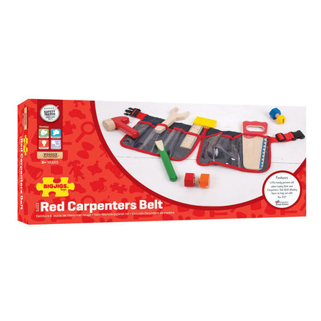 Bigjigs Toys roter Werkzeuggürtel mit Holzwerkzeugen – Bigjigs – mit Clipverschluss – 10 Stück