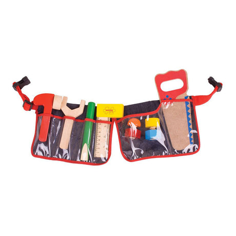 Bigjigs Toys roter Werkzeuggürtel mit Holzwerkzeugen – Bigjigs – mit Clipverschluss – 10 Stück