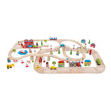 Bigjigs wooden train track and motorway set, 105dlg.