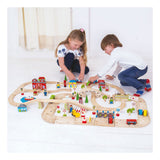 Bigjigs Holzeisenbahn- und Autobahn-Set, 105-teilig