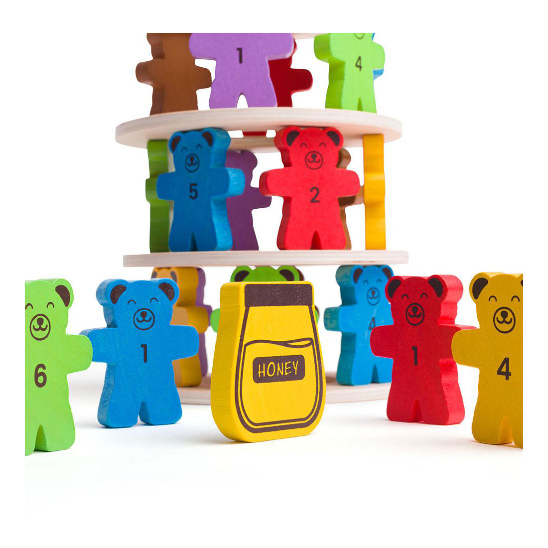 Bigjigs Game d'empilement en bois ours en peluche.