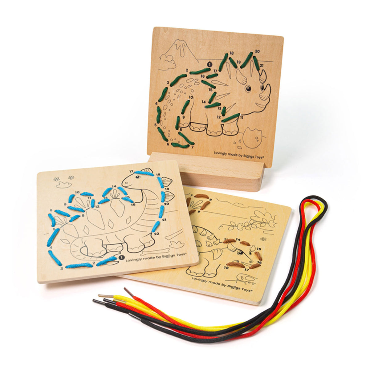 Bigjigs String op Zuel Dinosaurier Holz