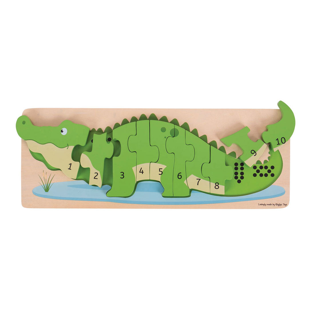 Bigjigs Holz-Zählpuzzle Krokodil, 10-tlg.