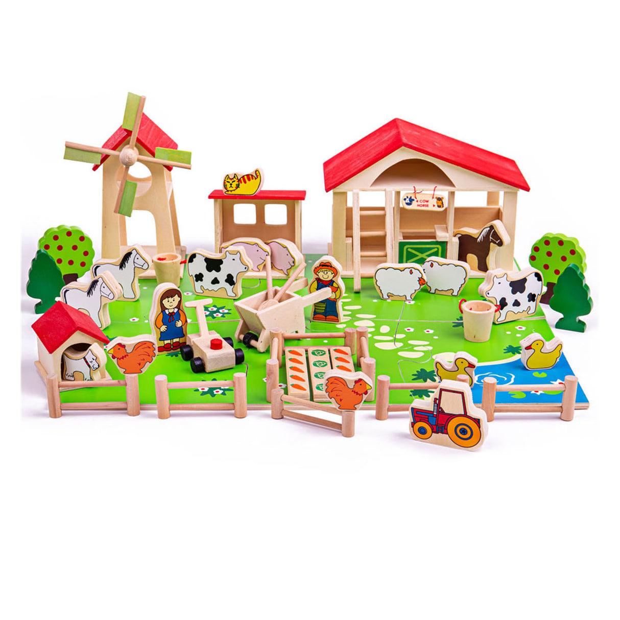 Bigjigs Wooden Play Farm avec accessoires, 48dlg.