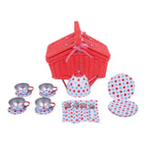 Bigjigs tea set in red storage basket