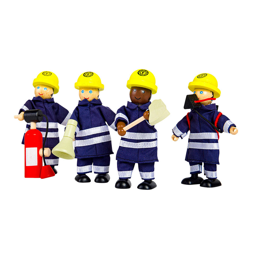 Tidlo Houten Dollhouse Dolls FireFighters, 4st.