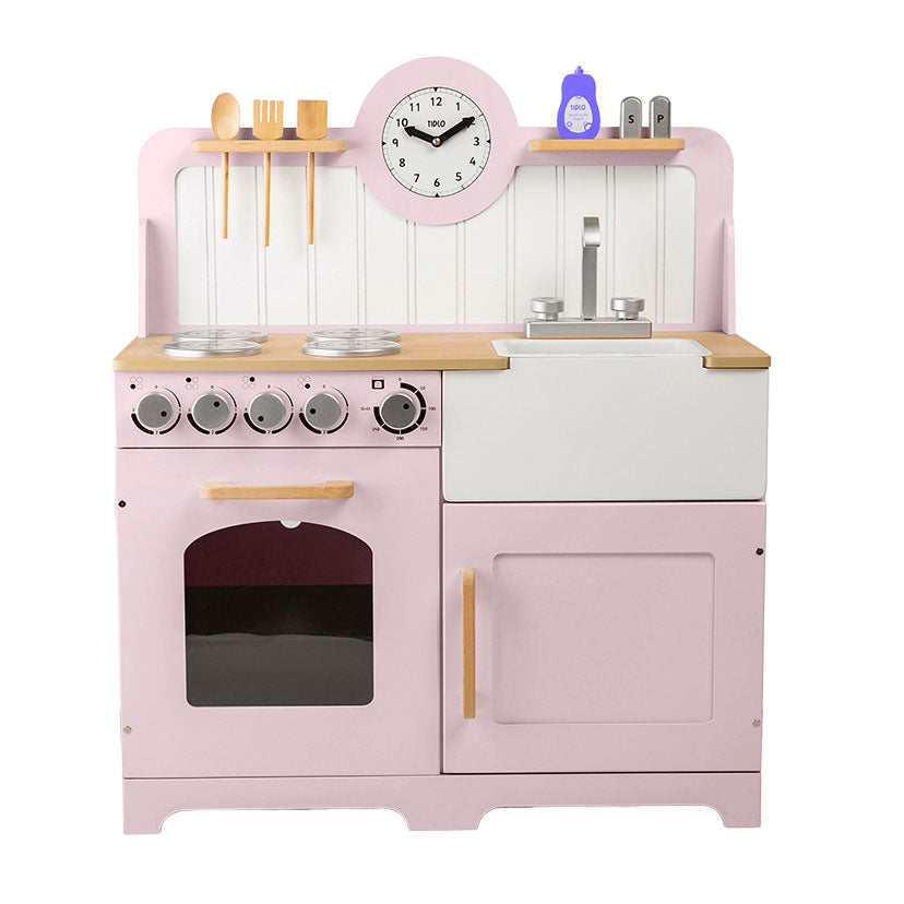 Tidlo Wooden Play Kitchen rural rosa, 7dlg.