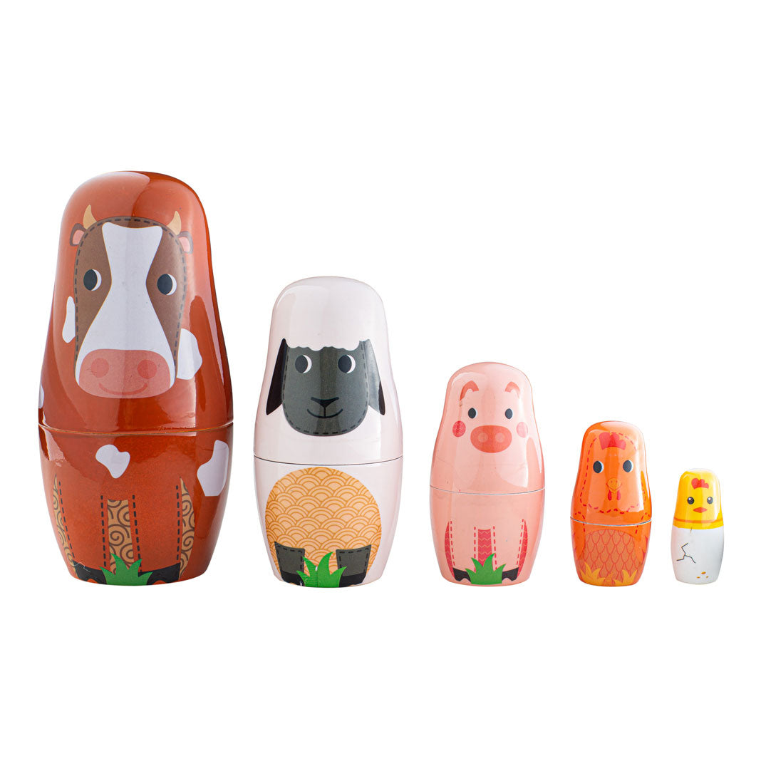 Tidlo Wooden Mattroosjka Animales de granja apilables, 10dlg.