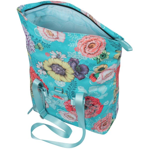 Basilikum Bloom Field Bicycle Shopper, recycelte Kappe, wasserdichtes, verstellbares Schultergurt, Laptop-Fach, 15-20L, Himmelblau