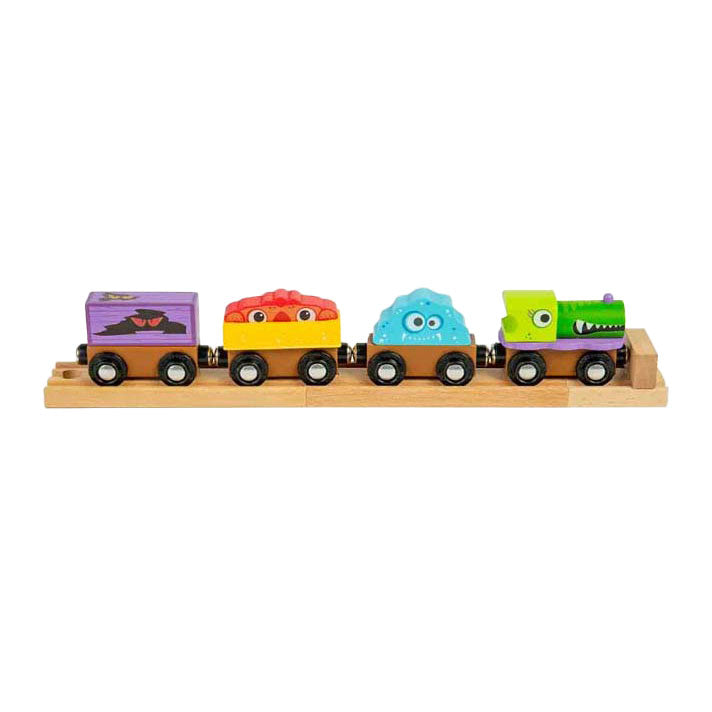 Bigjigs Monster Train BJT610 – Spielzeugeisenbahn aus Holz mit 3 Waggons
