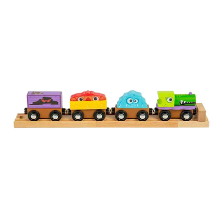Bigjigs Monster Train BJT610 – Spielzeugeisenbahn aus Holz mit 3 Waggons