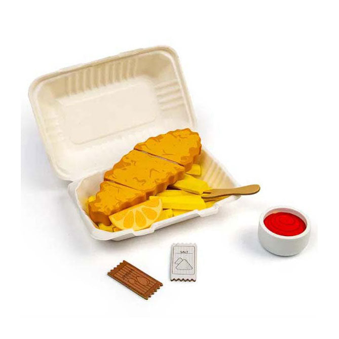 Bigjigs Fish and Chips-Spielset aus Holz, 26-teilig.