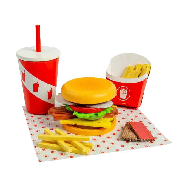 Bigjigs Holz-Burger- und Pommes-Set, 48-teilig.