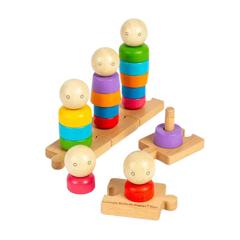 Bigjigs Regenbogen-Familien-Stapelspielzeug aus Holz, 25 Stück.