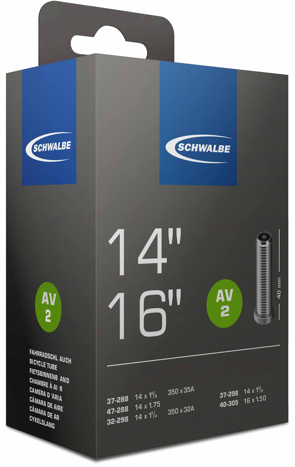 Schwalbe Inner Tube AV2 14 16 tum 32 47-288 305 AV 40 mm