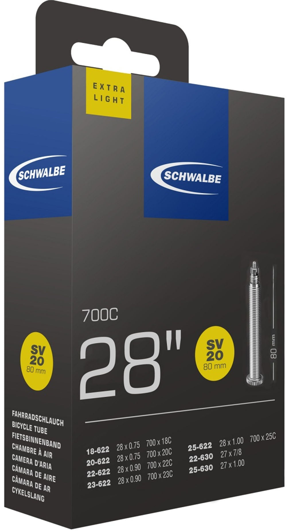 Schwalbe Inner Tube 27 28 x 0,75 1,00 (18 25-622 630) FV 80 mm