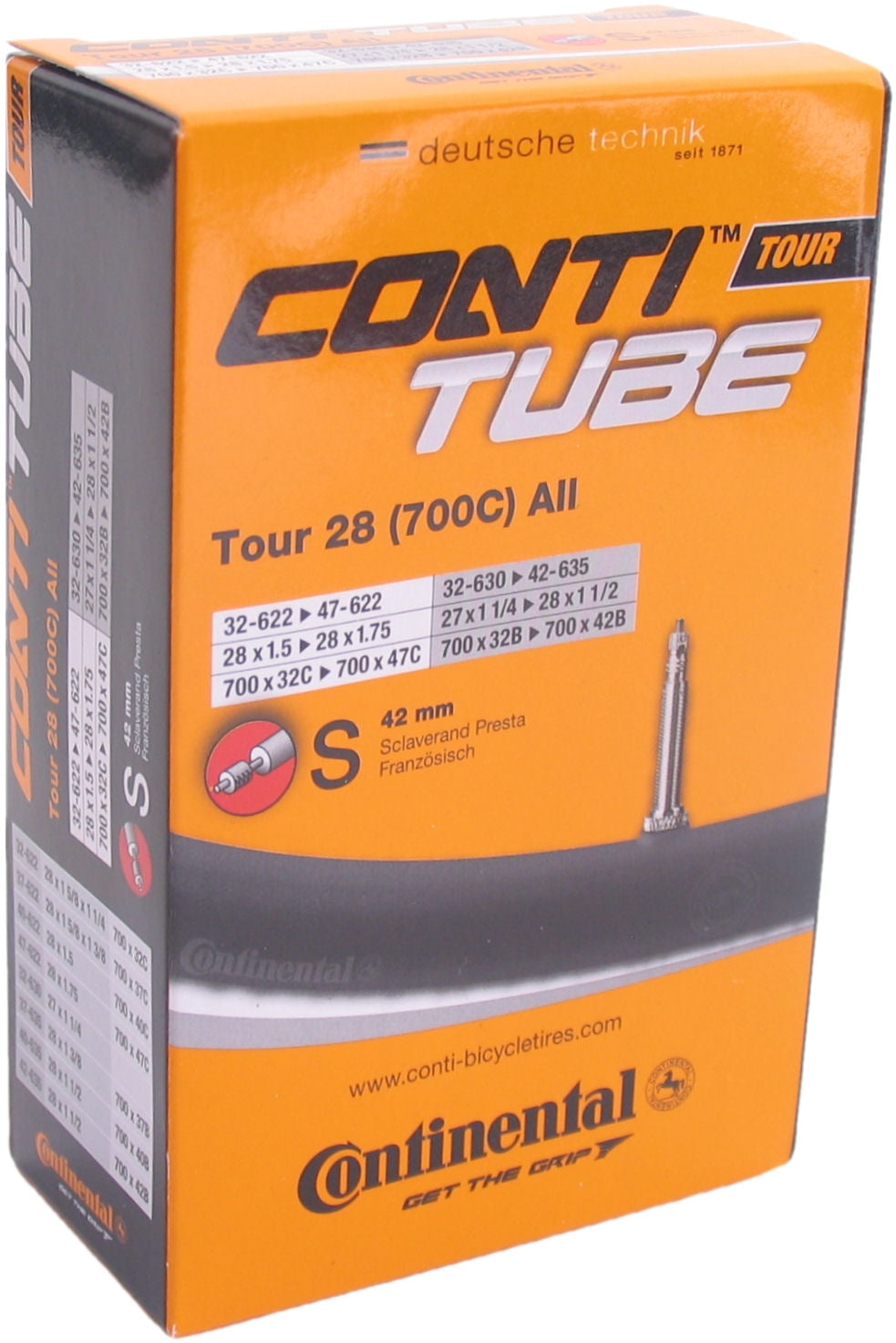 Tube intérieur continental SV17 28 pouces 32 47-622 SV 42 mm