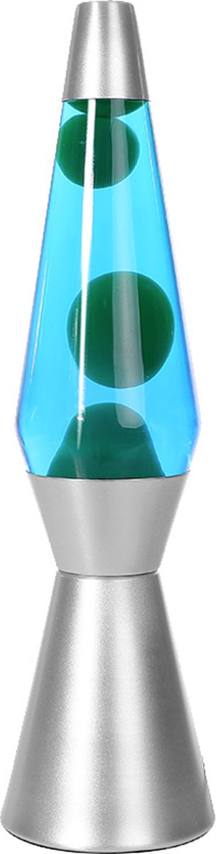 I-total Lavalampe – Lavalampe – Stimmungslampe – 40 x 11 cm – Glasaluminium – 30 W – Blau mit grüner Lava – Silbergrau – XL1787