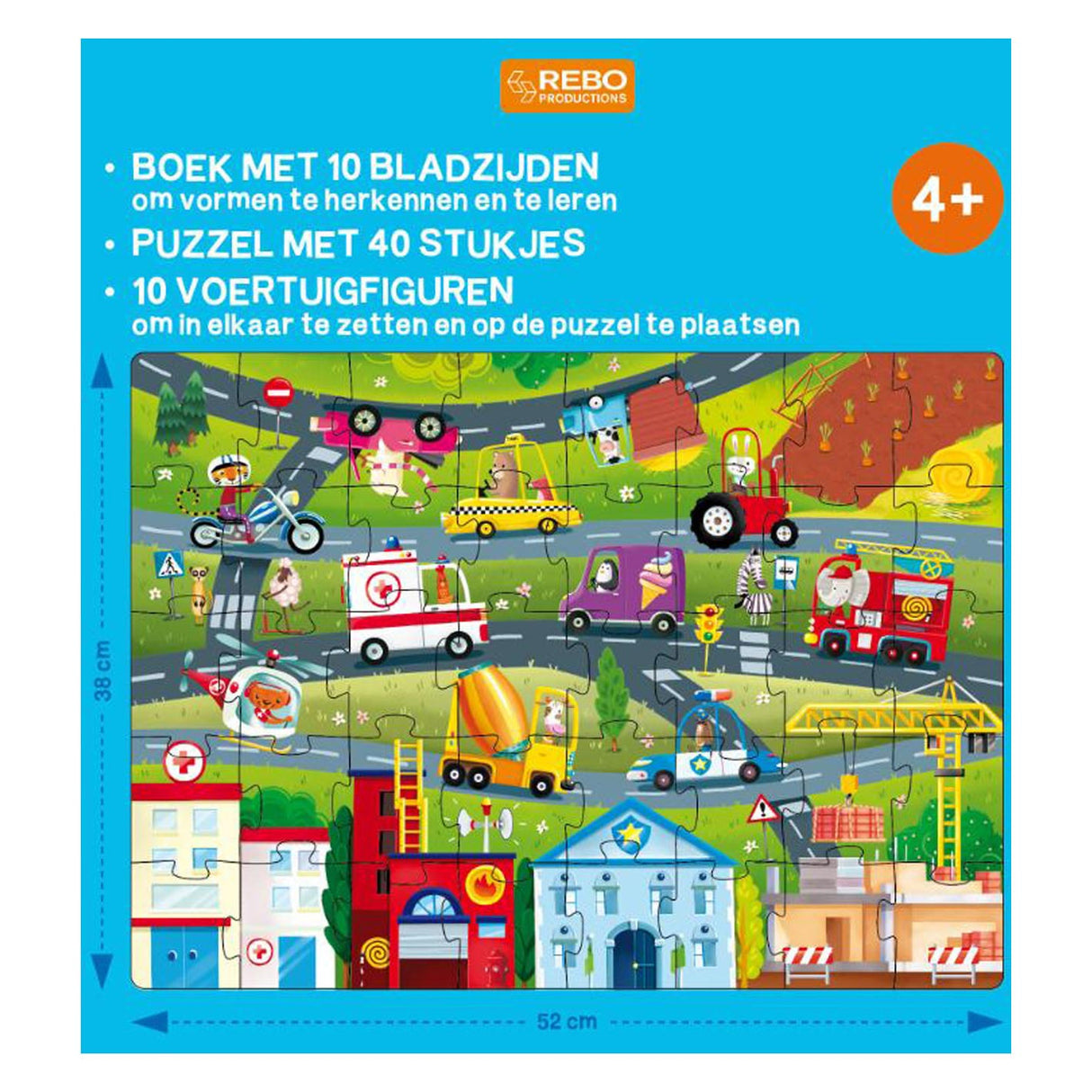 Rebo Publishers Book, Puzzle + 10 Figures - Vehicles