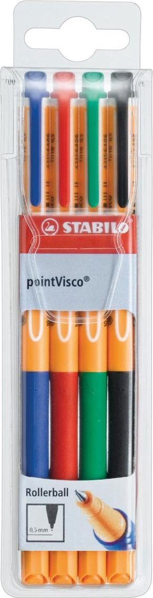 Stabilo pointvisco - Tintenroller - Geltinte - Medium 0,5 mm - Etui mit 4 Farben