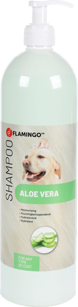 Flamingo Hundeshampoo Aloe Vera – 1l – feuchtigkeitsspendendes Shampoo für jeden Felltyp – pflegende Hundepflege –