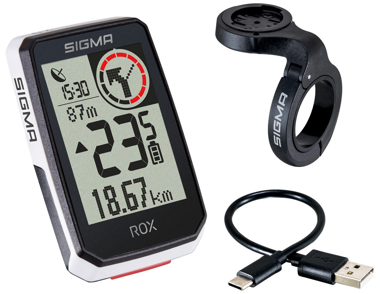 Sigma ROX 2.0 GPS SW White Overclamp Lenkhalter + USB-C-Ladekabel