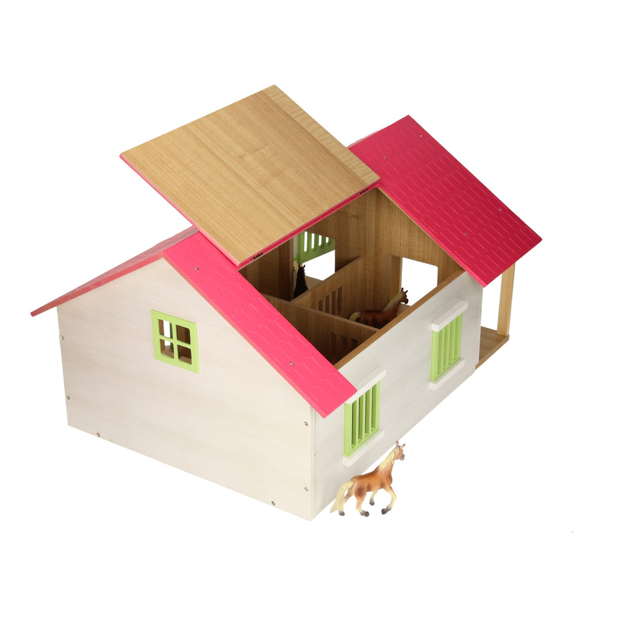 Kids Globe Horse stable rose avec 2 boîtes et stockage, 1:24