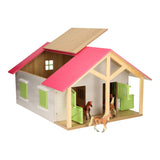 Kids Globe Horse stable rose avec 2 boîtes et stockage, 1:24