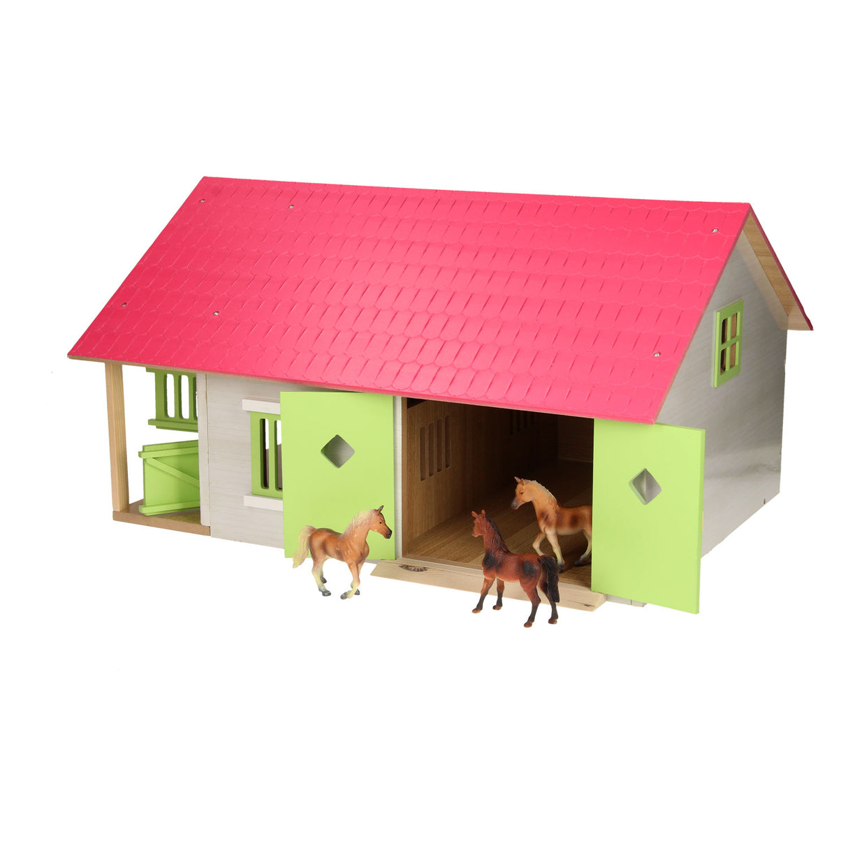 Kids Globe Horse stable rose avec 2 boîtes et stockage, 1:24