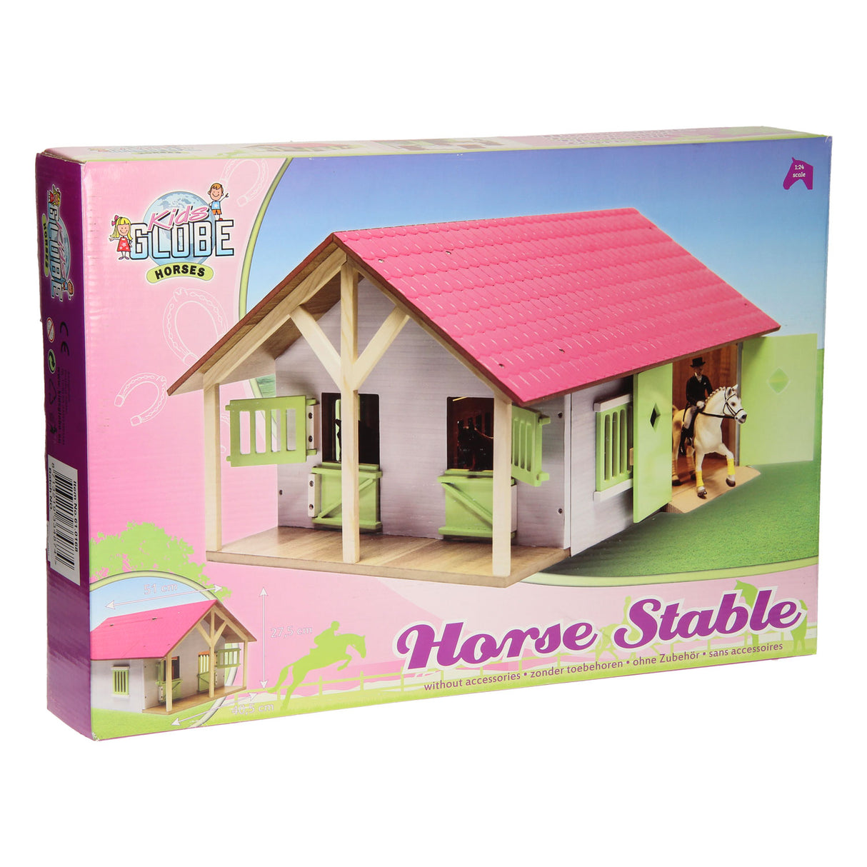 Kids Globe Horse stable rose avec 2 boîtes et stockage, 1:24