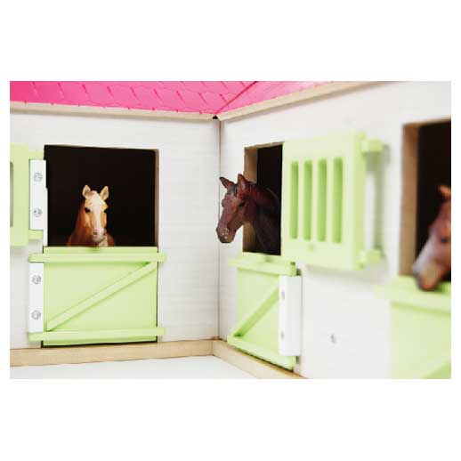 Kids Globe Globe Paardenhoekstal met 3 Boxen en Berging Roze 1:24