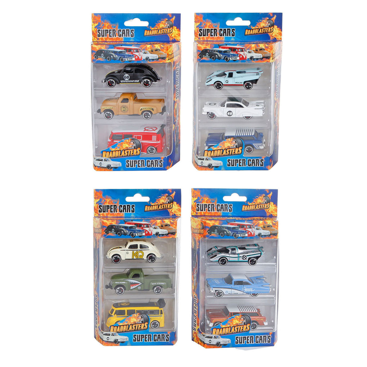 Roadblasters die-cast super auto's, 3st.